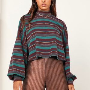 Free People Striped High Neck Long Sleeve